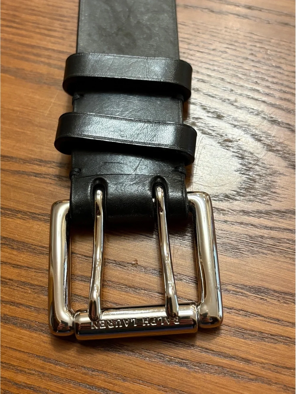 Ralph Lauren Black Leather Belt Men’s Sz 36 Double Prong Silver Buckle